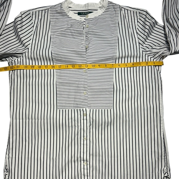 Lauren Ralph Lauren Womens Large White Navy Stripe Tunic Shirt Button Down Long - Picture 5 of 7